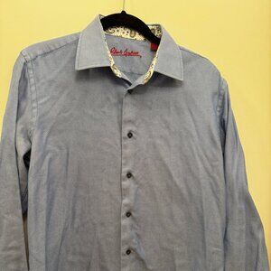 Robert Graham Blue Herringbone Dress Shirt Size Medium